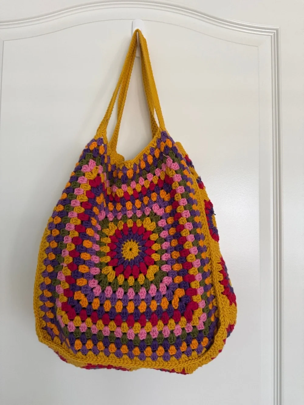 Granny Handmade Knitting Crochet Tote Bag - Mustard Multicolor - Picture 2 of 7